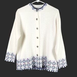 Vintage Cardigan Womens M White USA Made Fair Isle Knit Grandmacore Twee